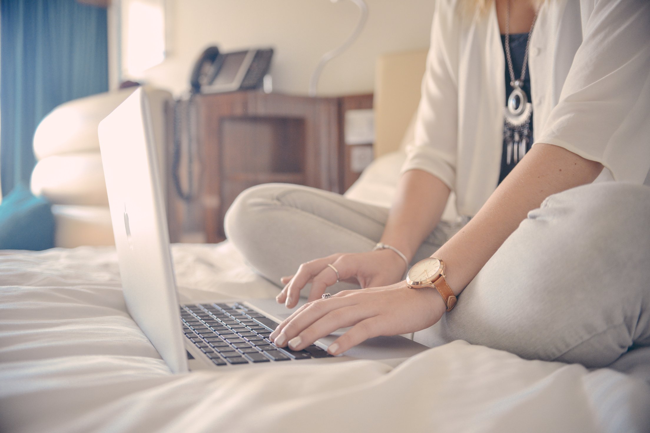 Woman Using Gray Laptop Computer